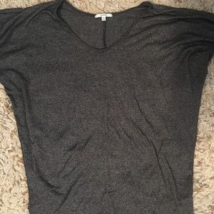 Scoop neck or off shoulder 3/4 sleeve blouse.